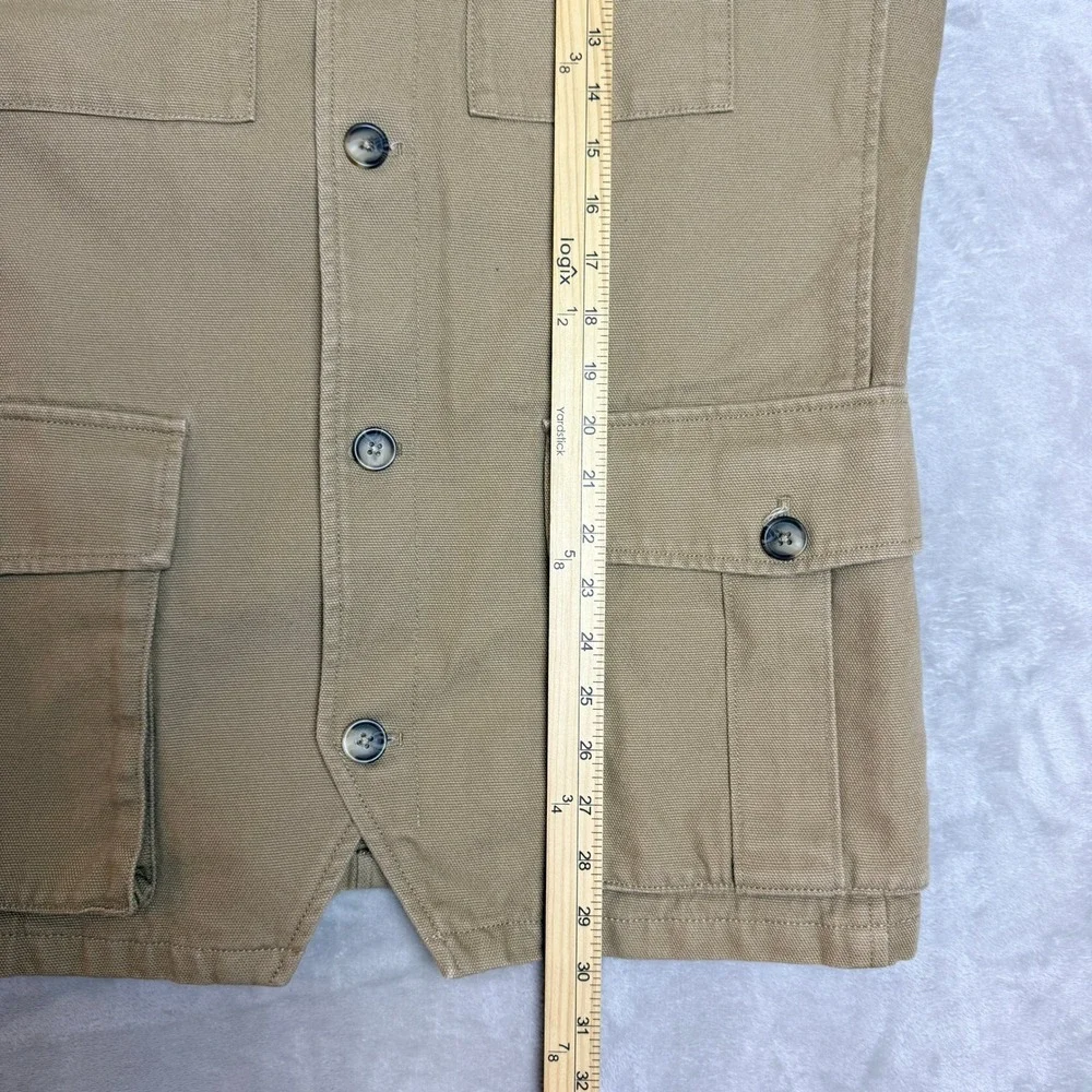 Duluth Trading Blazer Chore Jacket Men M Khaki Canvas Workwear Elbow Patch EUC